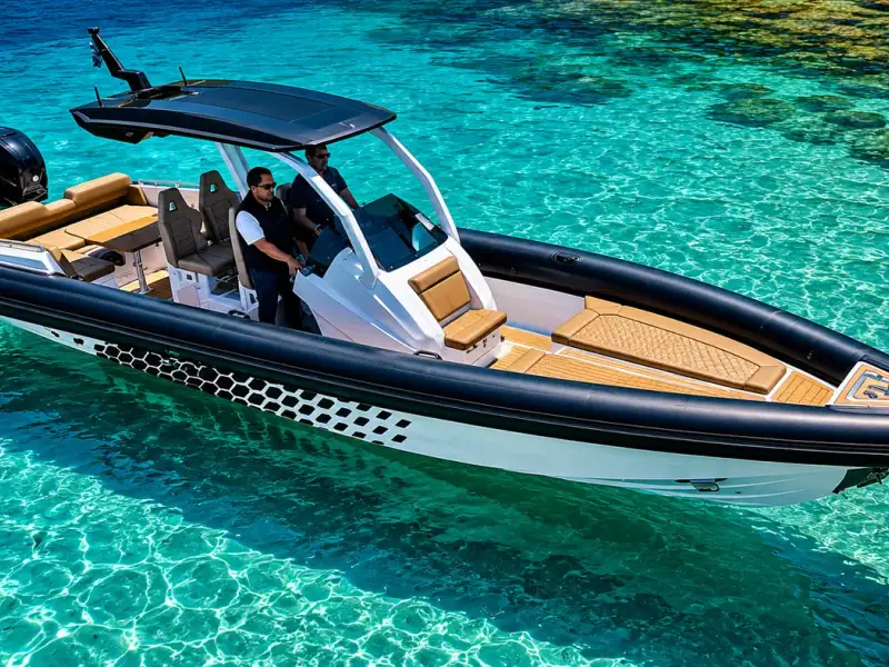 Luxury RIB from the Boat4all fleet on crystal-clear Aegean waters near Athens