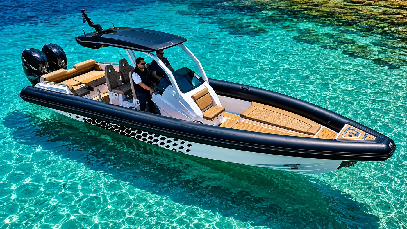Luxury RIB from the Boat4all fleet on crystal-clear Aegean waters near Athens